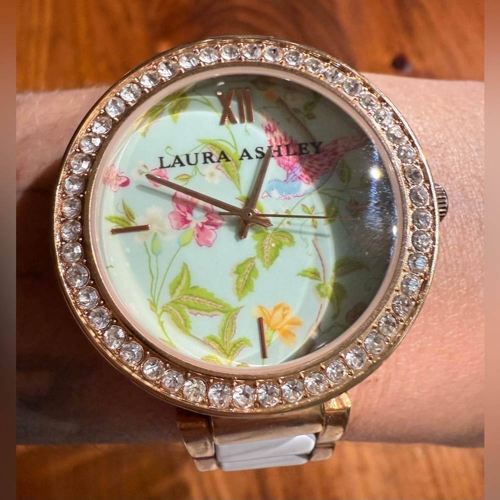 Laura Ashley Pastel Floral Watch with Crystal Accents